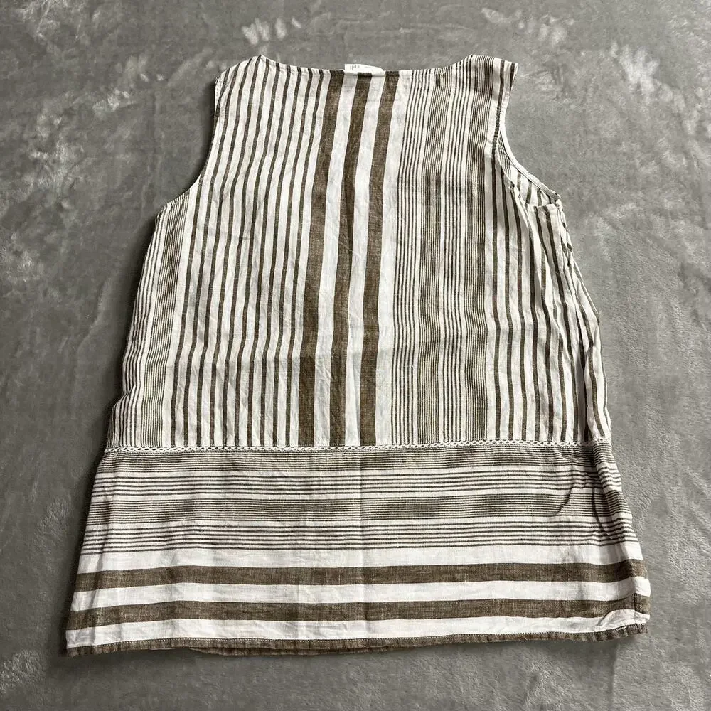 J. Jill Tank Top Womens XS‎ Brown White Striped Linen Tunic Sleeveless Top Boho